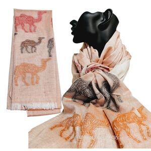 Handwoven Pashmina 100% Cashmere Wrap Shawl Salmon Pink Camel Design India Scarf